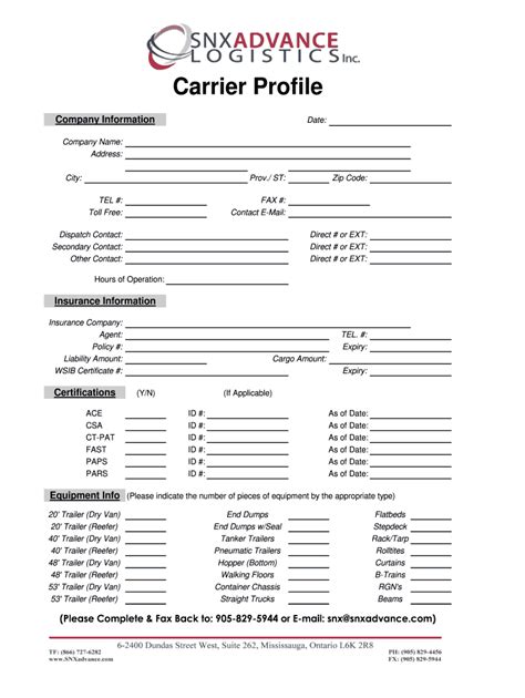 Carrier Profile Form Template